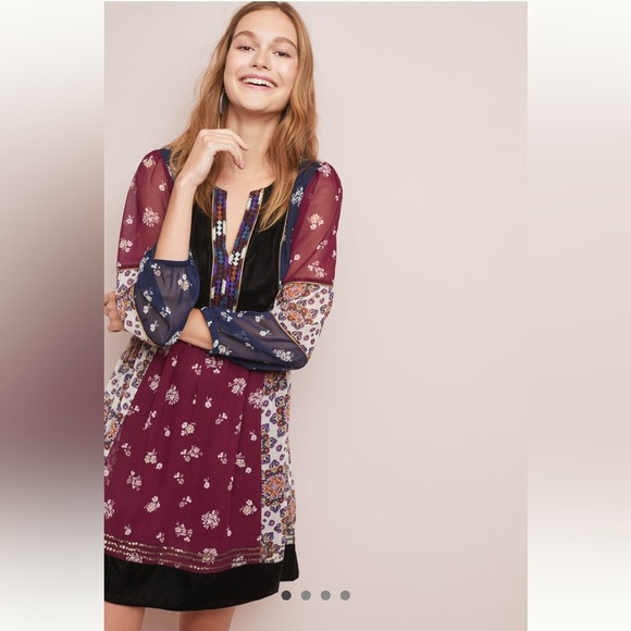 Maeve Anthropologie Small Quartier Latin Patchwork Mini Dress Bohemian Colorful - Picture 16 of 16